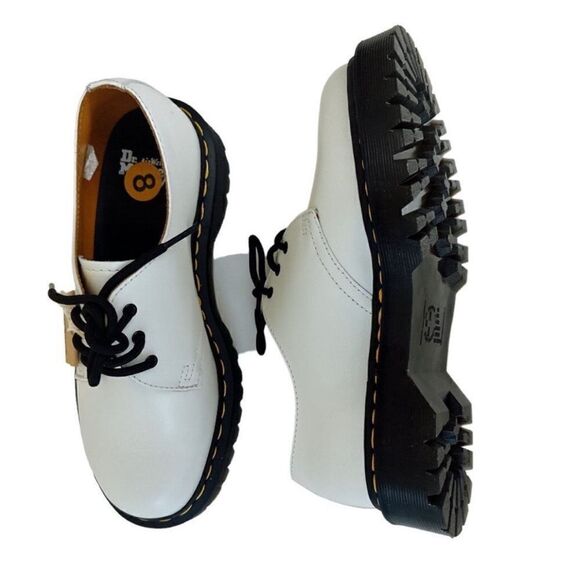 DR. MARTENS White Smooth Derby's Leather Lace-Up Shoes NWT - Picture 5 of 12